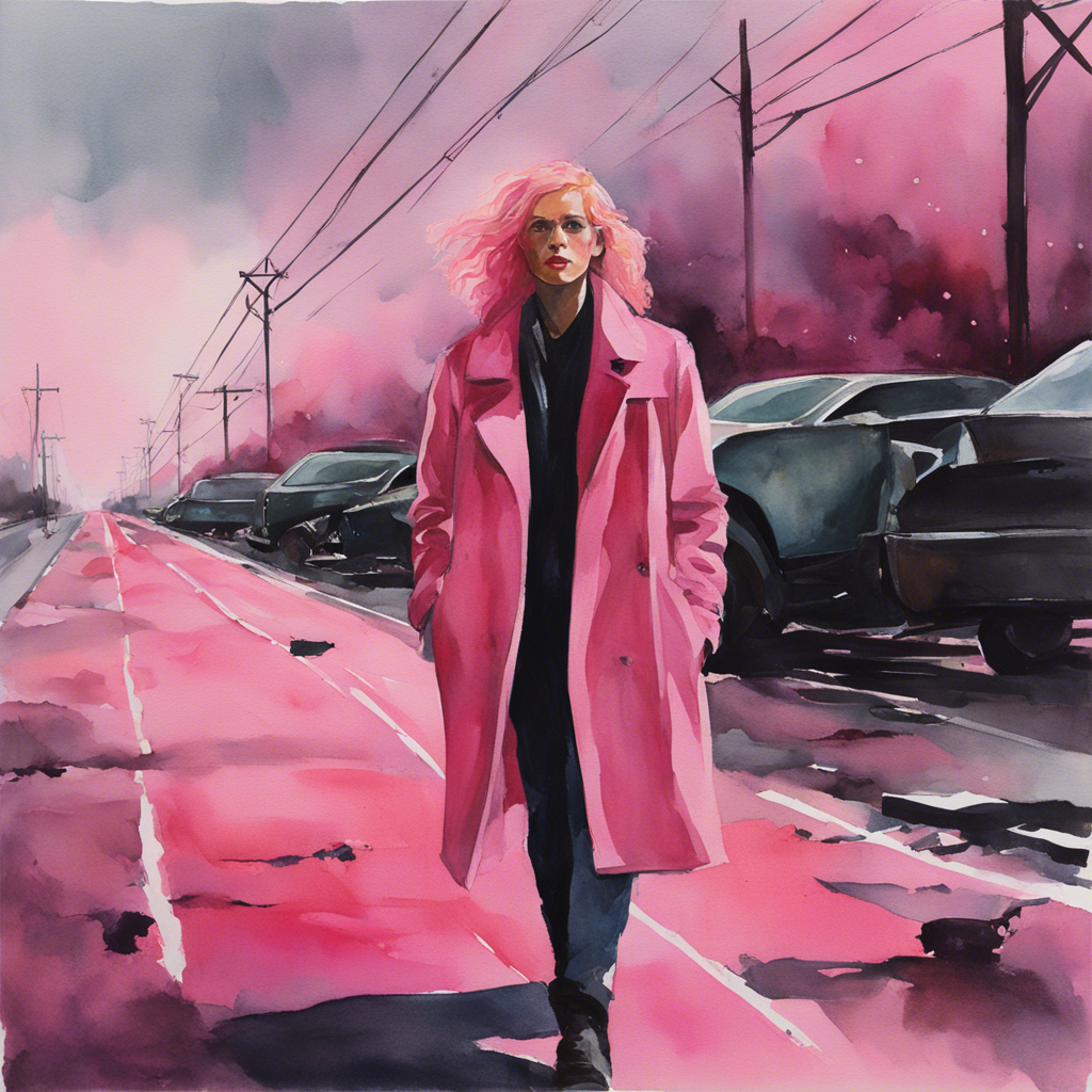 Woman on road littered with debris