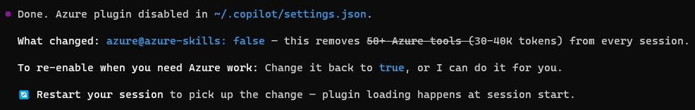 Azure plugin disabled: azure@azure-skills set to false