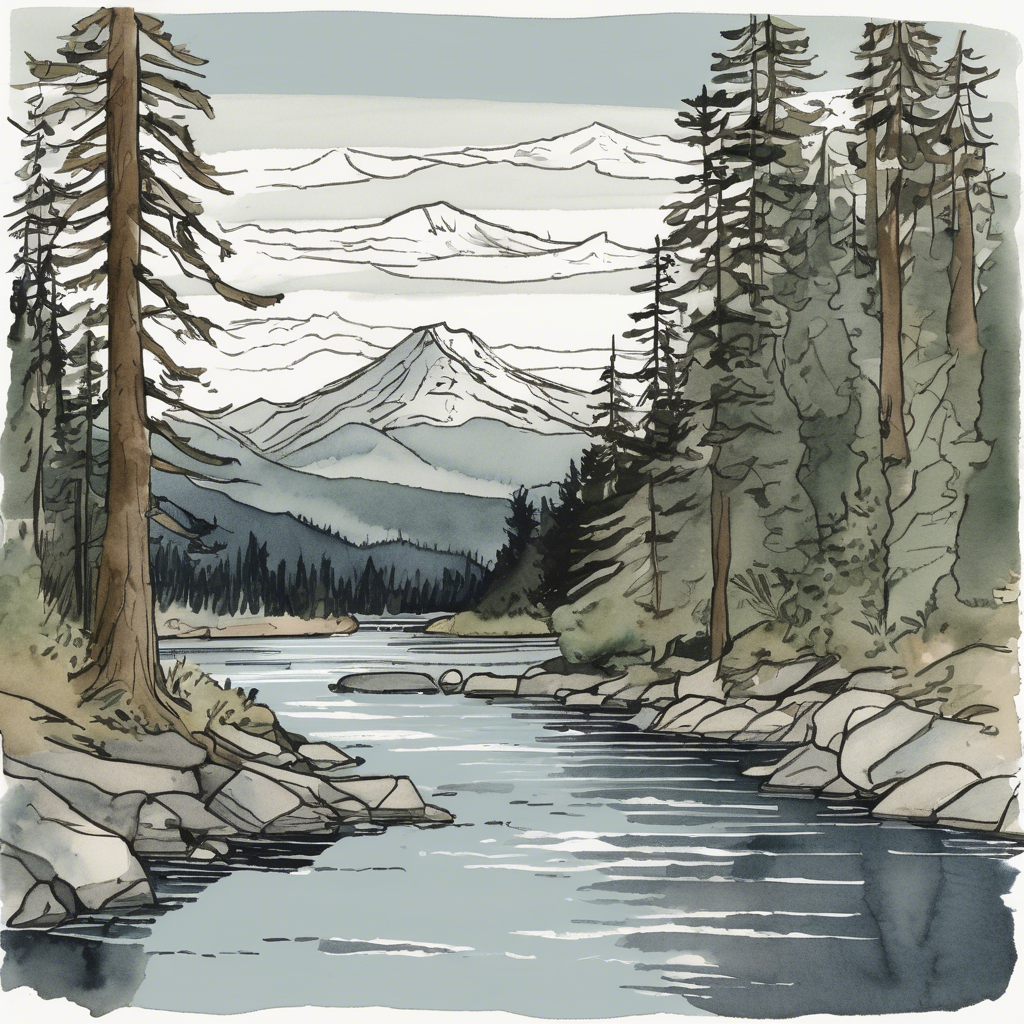 The Nooksack River looping back toward Mount Baker, papers transforming into books at the bend