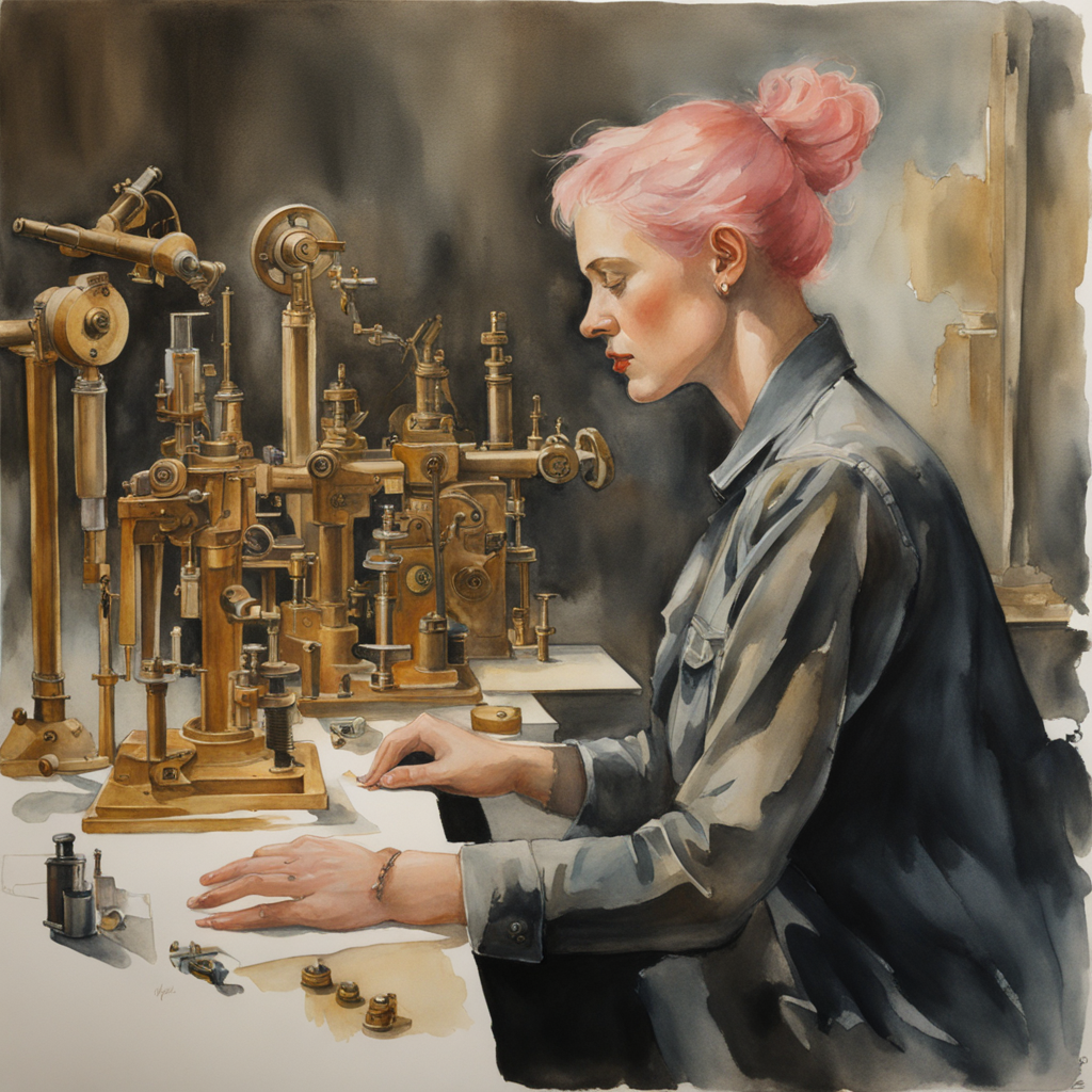 A pink-haired working with scientific equipment