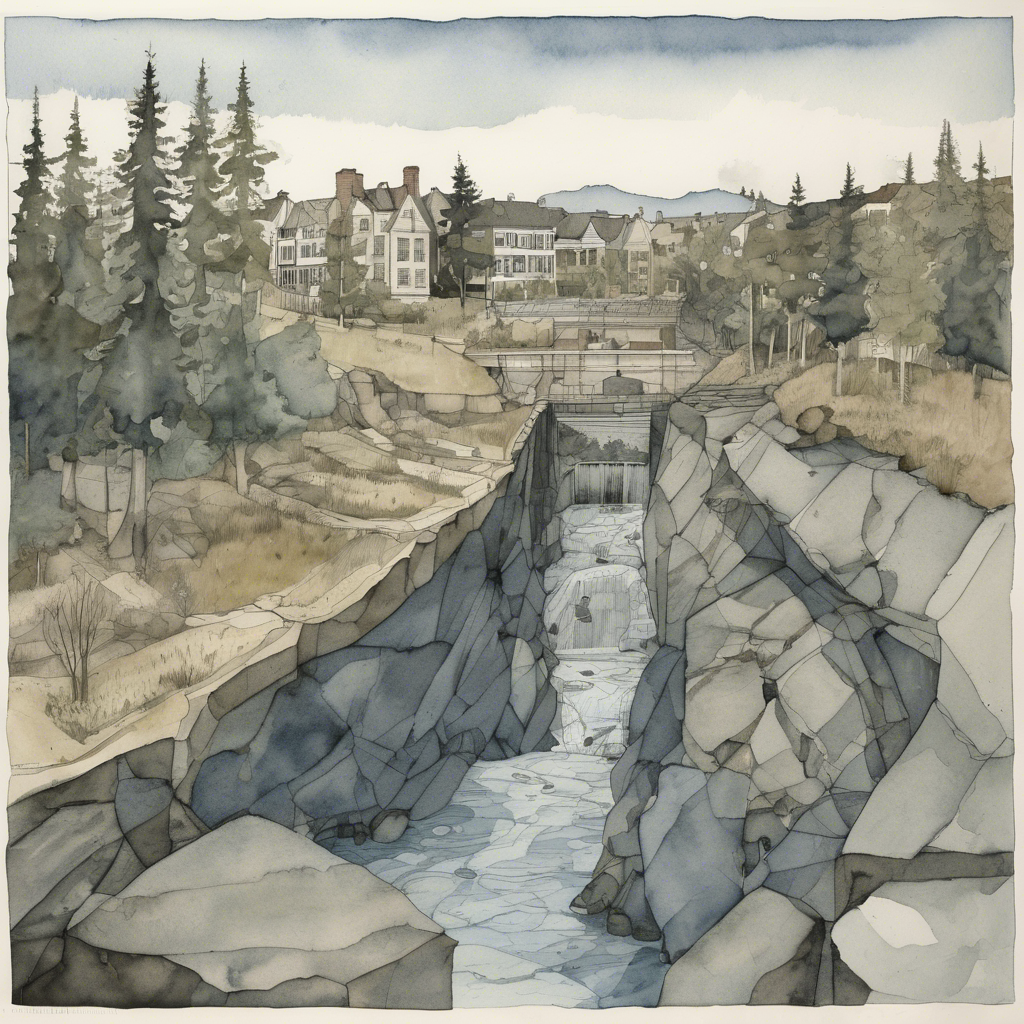 Cross-section of Whatcom County geology — buildings on the surface, aquifer below, a well connecting them